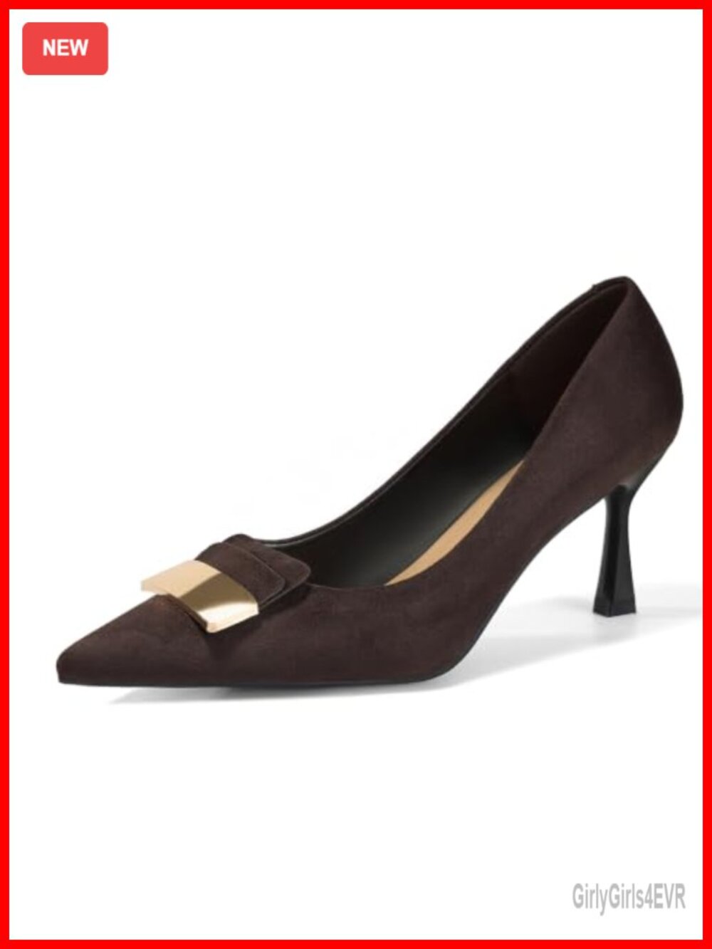 GotSoft Women's Lambskin Insole Pointed Toe Pumps Metal Deco Dress Shoes